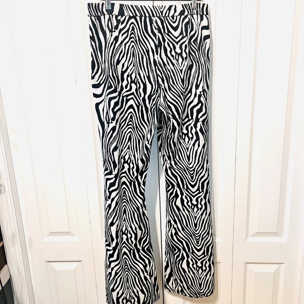 Shein-Women's Size 8-10 (med) Stretch Zip Side Zebra Print Black/White Flare Pts - Picture 8 of 11